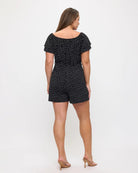Black Dot $|& West Kei Printed Knit Romper - Hanger Side