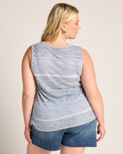 Blue Combo $|& Bobeau Sleeveless Tie Front Crew Neck Top - SOF Back