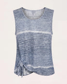 Blue Combo $|& Bobeau Sleeveless Tie Front Crew Neck Top - Hanger Detail