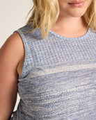 Blue Combo $|& Bobeau Sleeveless Tie Front Crew Neck Top - SOF Full Front