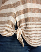 Ivory/Golden Brown $|& Bobeau Sleeveless Tie Front Crew Neck Top - SOF Full Front