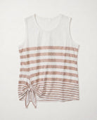 Ivory/Golden Brown $|& Bobeau Sleeveless Tie Front Crew Neck Top - Hanger Detail