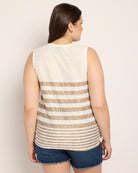 Ivory/Golden Brown $|& Bobeau Sleeveless Tie Front Crew Neck Top - SOF Back