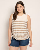 Ivory/Golden Brown $|& Bobeau Sleeveless Tie Front Crew Neck Top - SOF Front