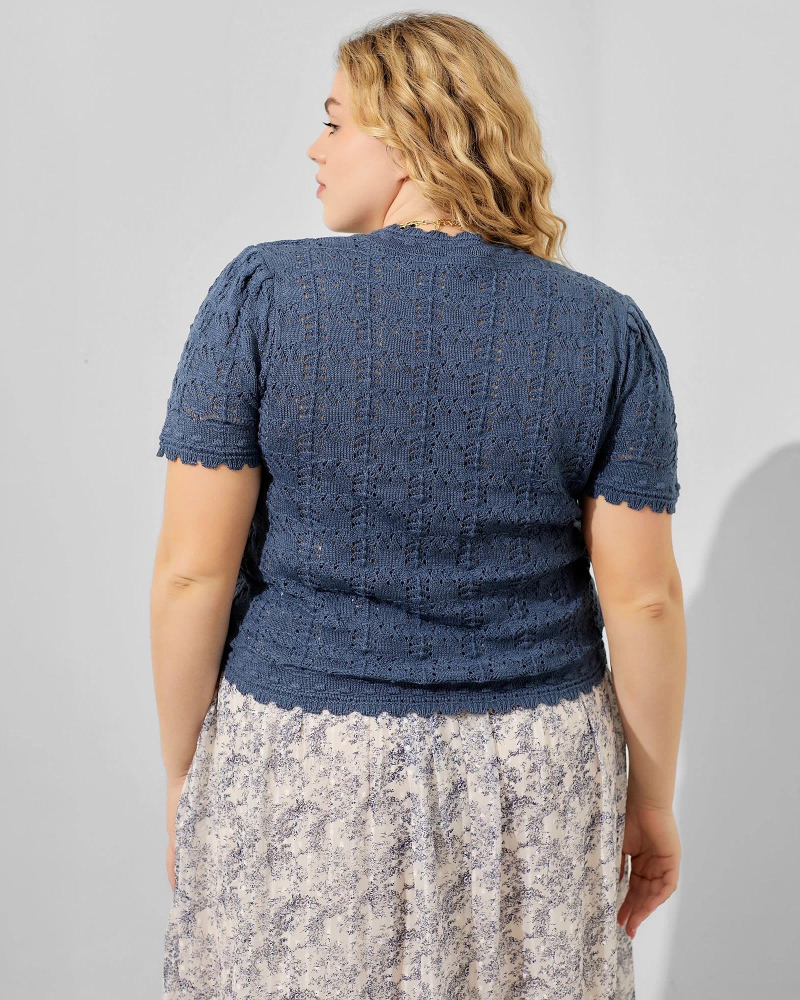 Dusty Blue $|& Polagram Crochet Sweater Tee - Hanger Side
