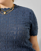 Dusty Blue $|& Polagram Crochet Sweater Tee - Hanger Back