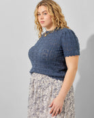 Dusty Blue $|& Polagram Crochet Sweater Tee - Hanger Front