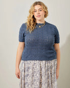 Dusty Blue $|& Polagram Crochet Sweater Tee - VOF Detail