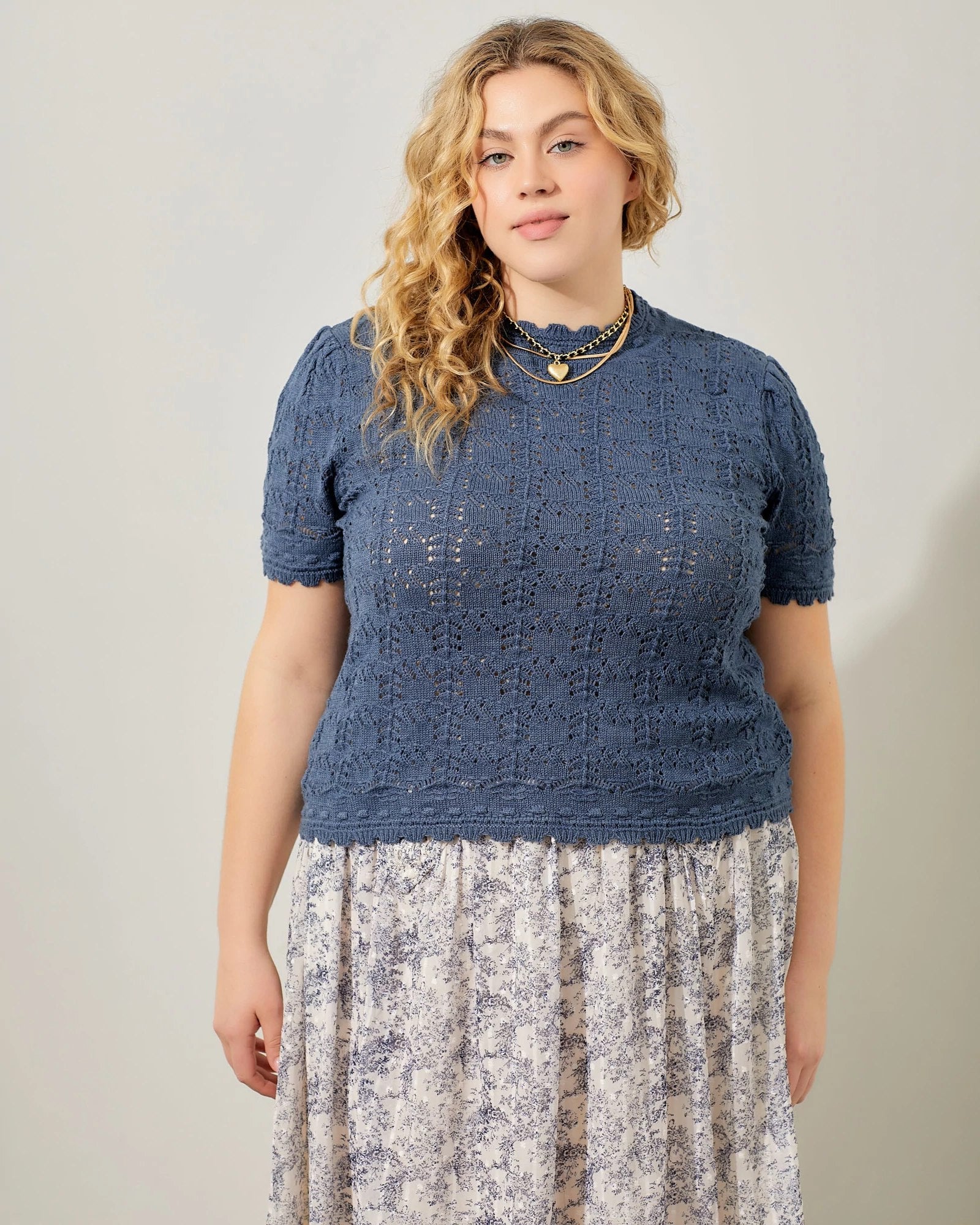 Dusty Blue $|& Polagram Crochet Sweater Tee - VOF Detail