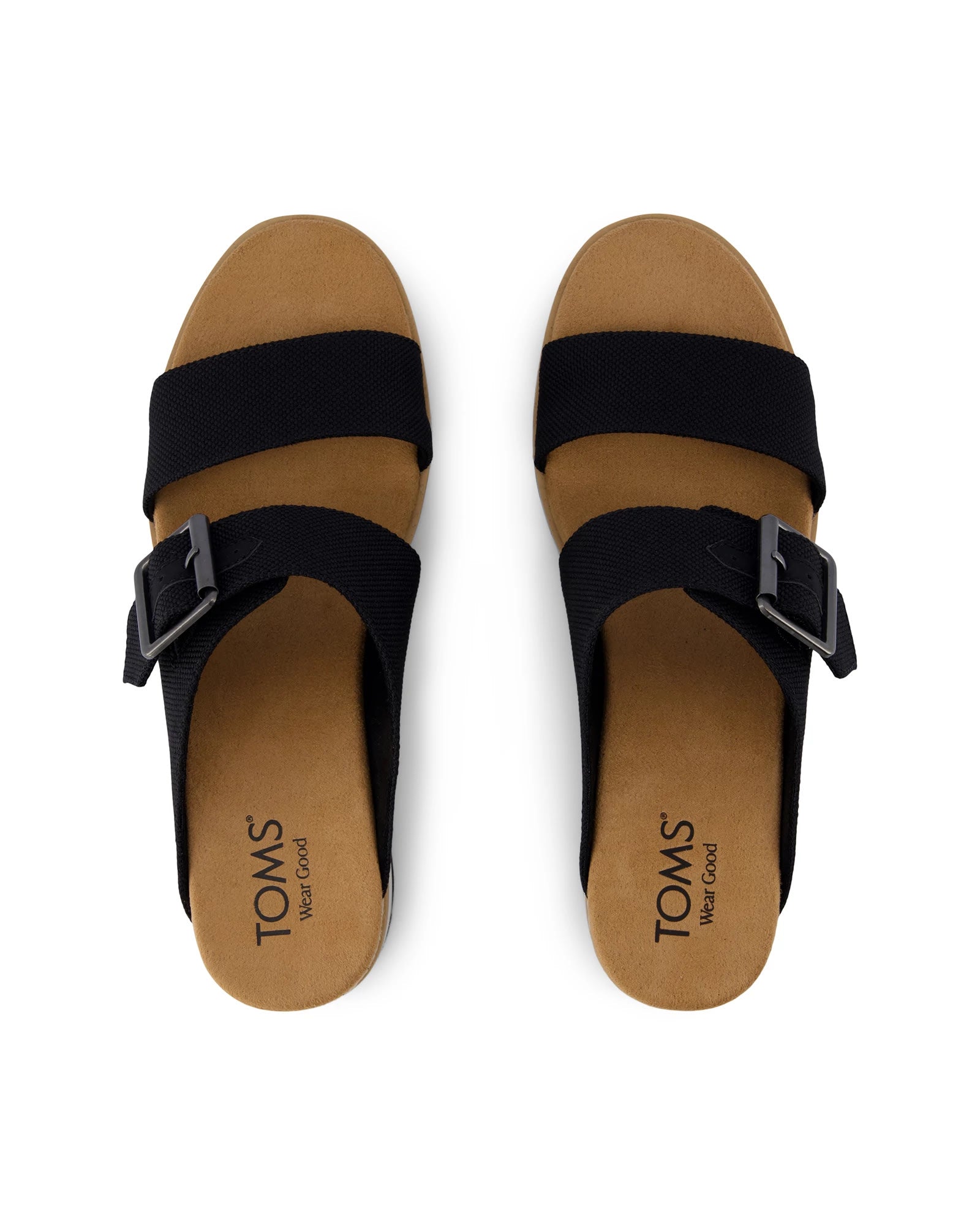 Black Heavy Canvas $|& TOMS Diana Mule Buckle Wedge Sandal - Hanger Front