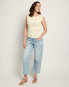 Ivory/Mellow Yellow $|& W. by Wantable Sleeveless Stripe Top with Side Ruching - UGC On Fig