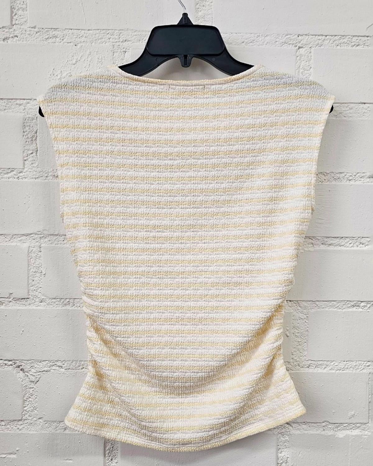 Ivory/Mellow Yellow $|& W. by Wantable Sleeveless Stripe Top with Side Ruching - Hanger Side