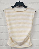 Ivory/Mellow Yellow $|& W. by Wantable Sleeveless Stripe Top with Side Ruching - VOF Detail