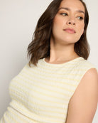 Ivory/Mellow Yellow $|& W. by Wantable Sleeveless Stripe Top with Side Ruching - SOF Full Front