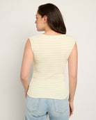 Ivory/Mellow Yellow $|& W. by Wantable Sleeveless Stripe Top with Side Ruching - SOF Back