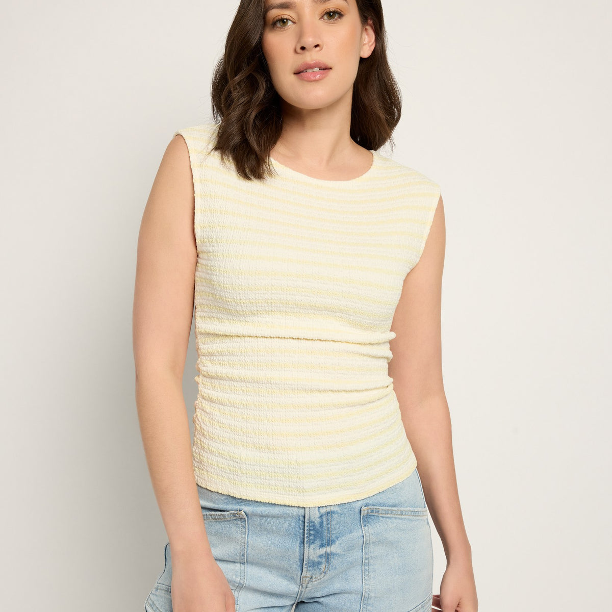 Flattering Sleeveless Stripe Top - Side Ruching Detail – Wantable