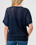 Navy $|& W. by Wantable Short Kimono Sleeve Slub Top - Hanger Side