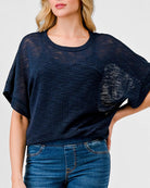 Navy $|& W. by Wantable Short Kimono Sleeve Slub Top - VOF Detail