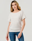 Oatmeal/Off White $|& W. by Wantable Short Sleeve Striped Top - VOF Detail
