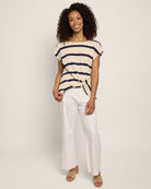 Cream/Navy $|& W. by Wantable Textured Stripe Twist Front Top - UGC On Fig