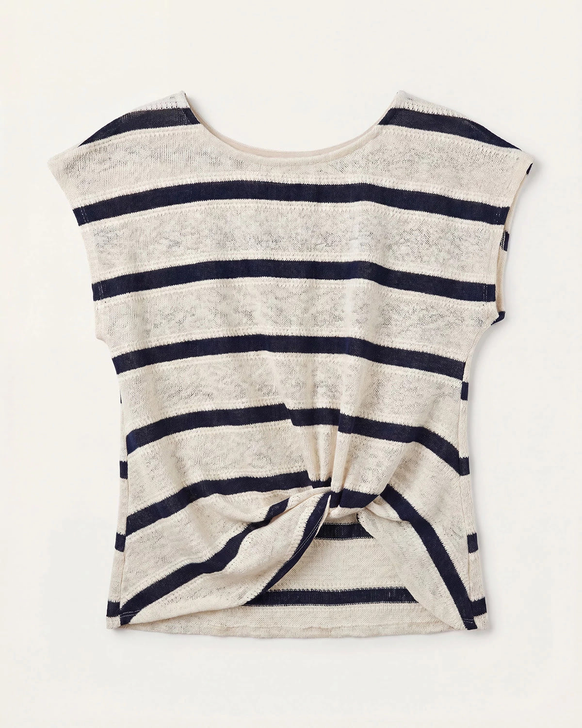 Cream/Navy $|& W. by Wantable Textured Stripe Twist Front Top - VOF Detail