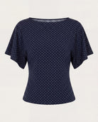 Navy Dot $|& Beacon & Haven Polka Dot Flutter Sleeve Knit Top - Hanger Detail