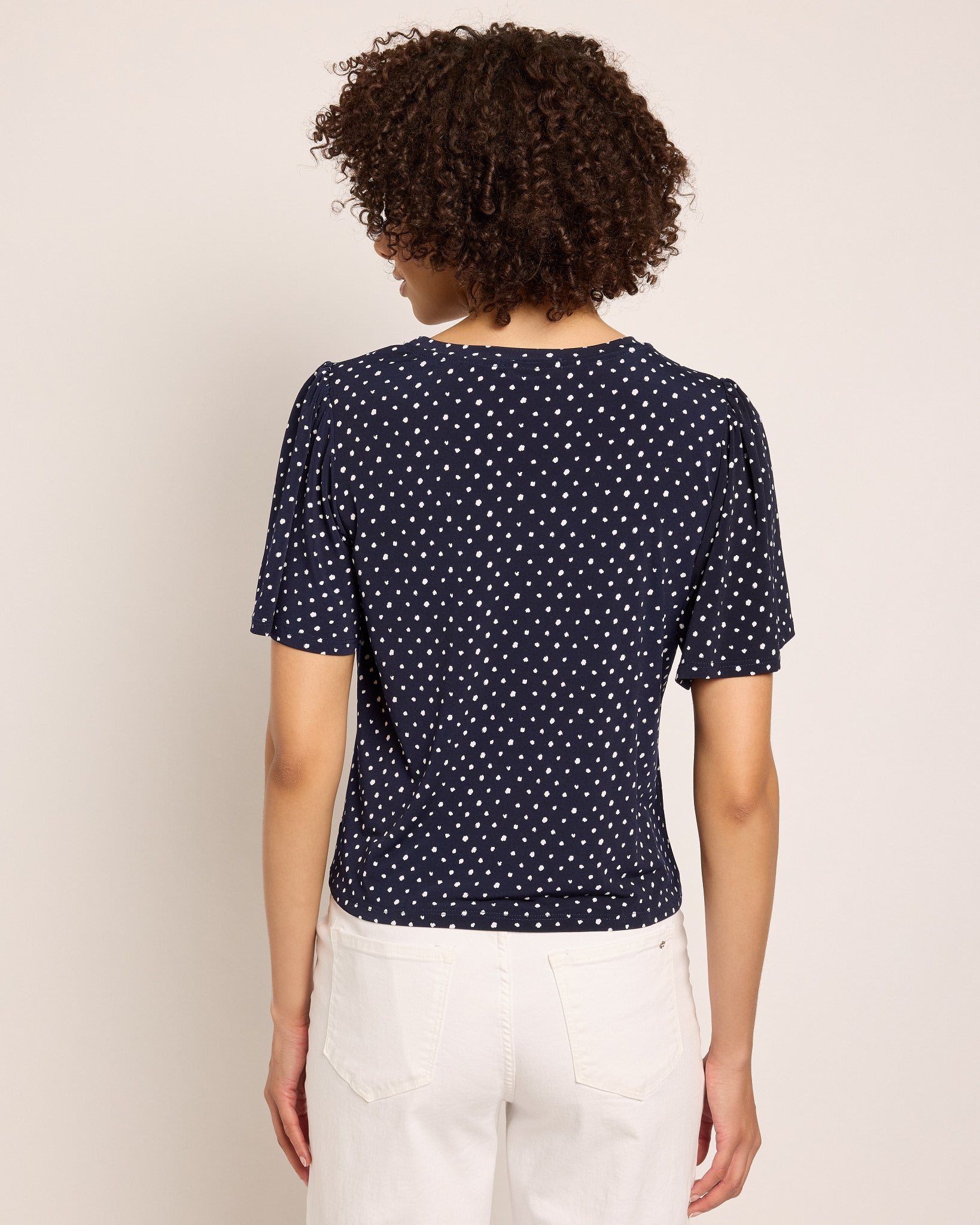 Navy Dot $|& Beacon & Haven Polka Dot Flutter Sleeve Knit Top - SOF Back