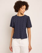 Navy Dot $|& Beacon & Haven Polka Dot Flutter Sleeve Knit Top - SOF Front