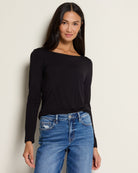Black $|& Beacon & Haven Lace Trim Detail Knit Top - SOF Front