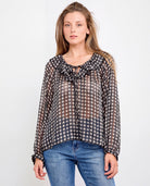 Black Clover $|& Beacon & Haven Printed Chiffon Long Sleeve Ruffle Blouse - VOF Detail