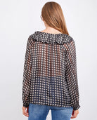 Black Clover $|& Beacon & Haven Printed Chiffon Long Sleeve Ruffle Blouse - Hanger Side