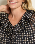 Black Clover $|& Beacon & Haven Printed Chiffon Long Sleeve Ruffle Blouse - SOF Full Front