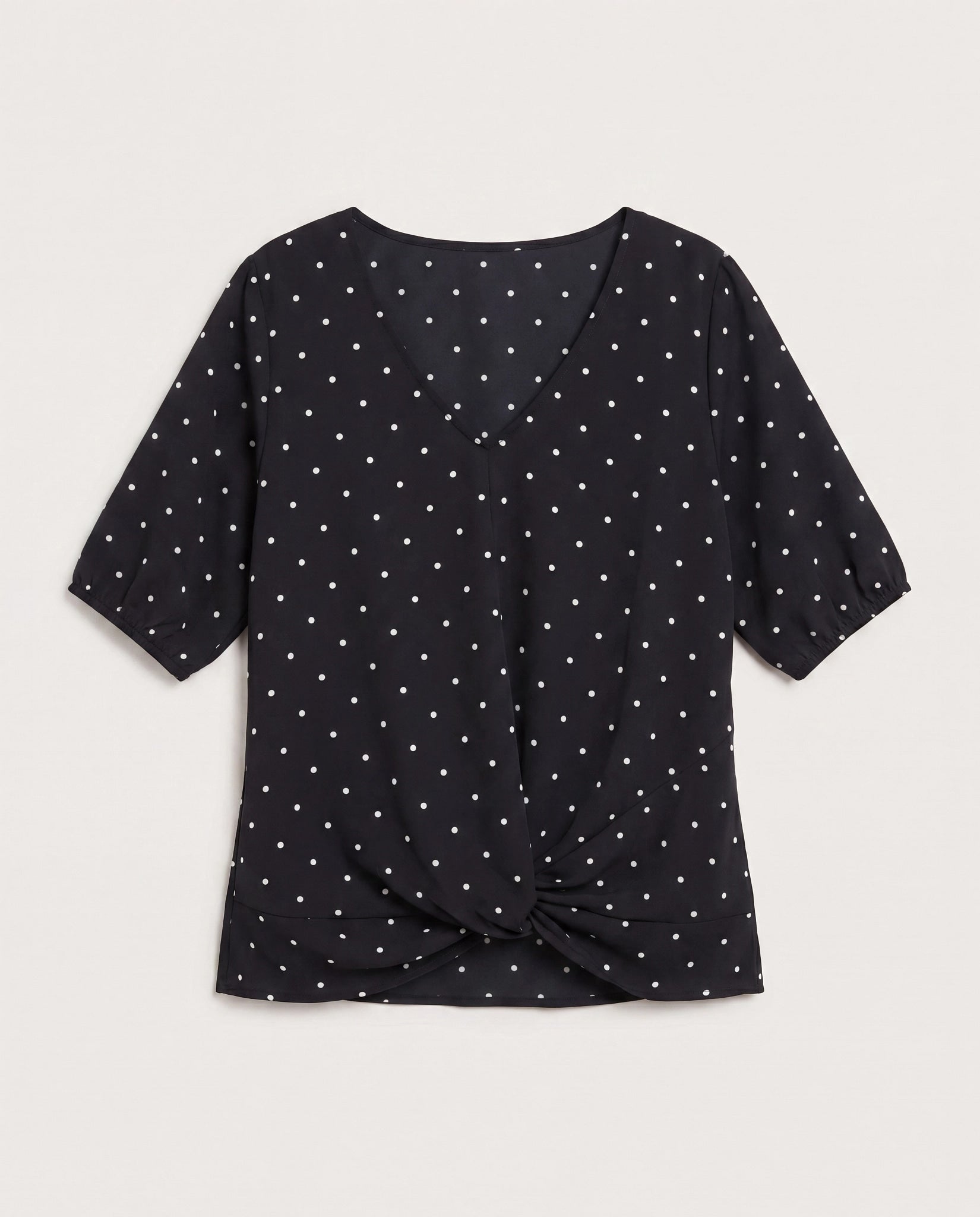 Black Dot $|& West Kei Printed Woven Short Sleeve Twist Front Top - Hanger Detail