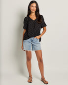 Black Dot $|& West Kei Printed Woven Short Sleeve Twist Front Top - UGC On Fig
