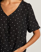 Black Dot $|& West Kei Printed Woven Short Sleeve Twist Front Top - SOF Full Front