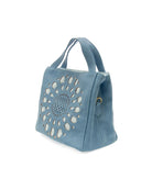 Tranquil Blue $|& Joy Susan Flora Laser Cut Out Crossbody Tote - Hanger Front
