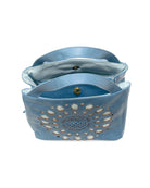 Tranquil Blue $|& Joy Susan Flora Laser Cut Out Crossbody Tote - Hanger Back
