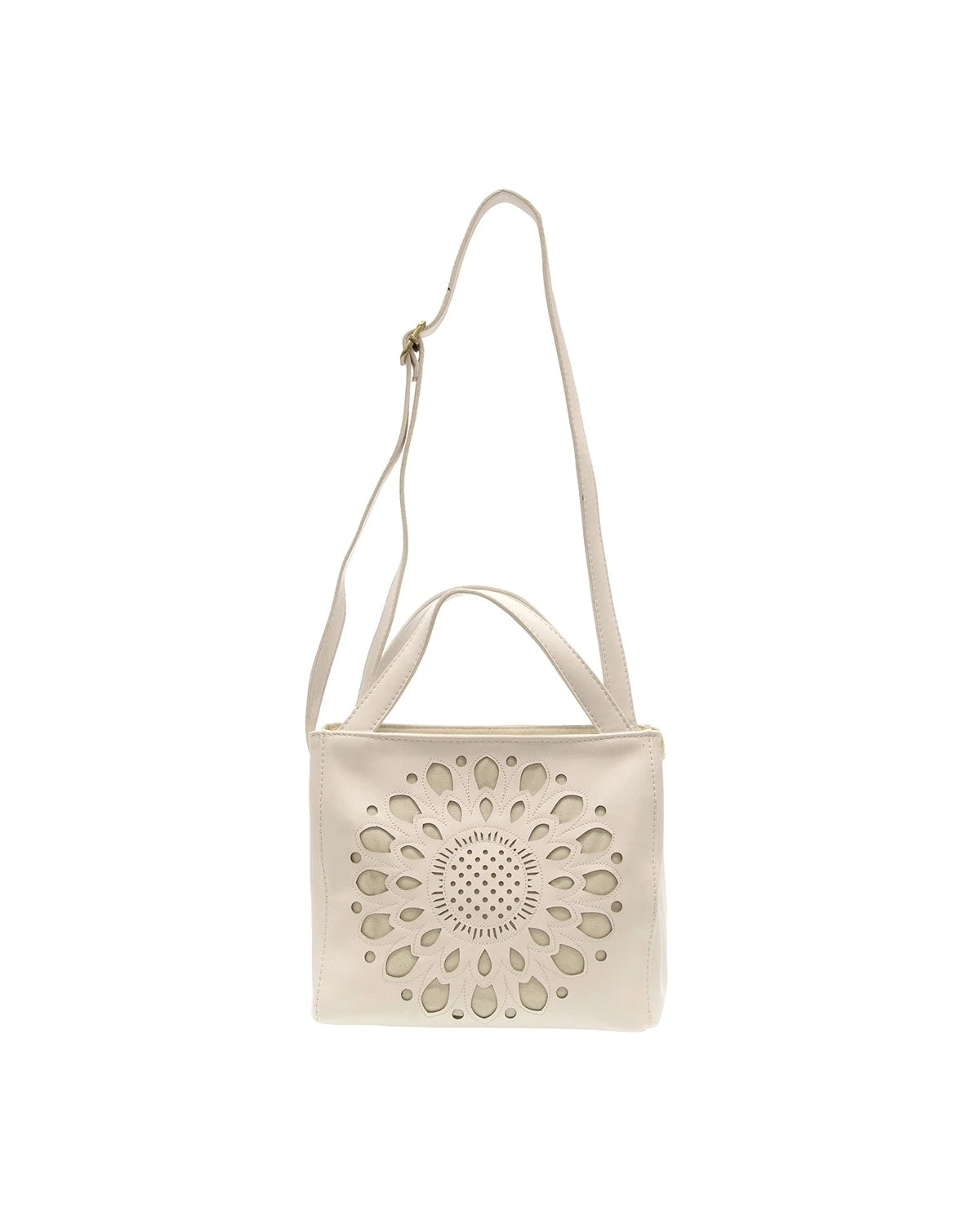 White $|& Joy Susan Flora Laser Cut Out Crossbody Tote - VOF Detail