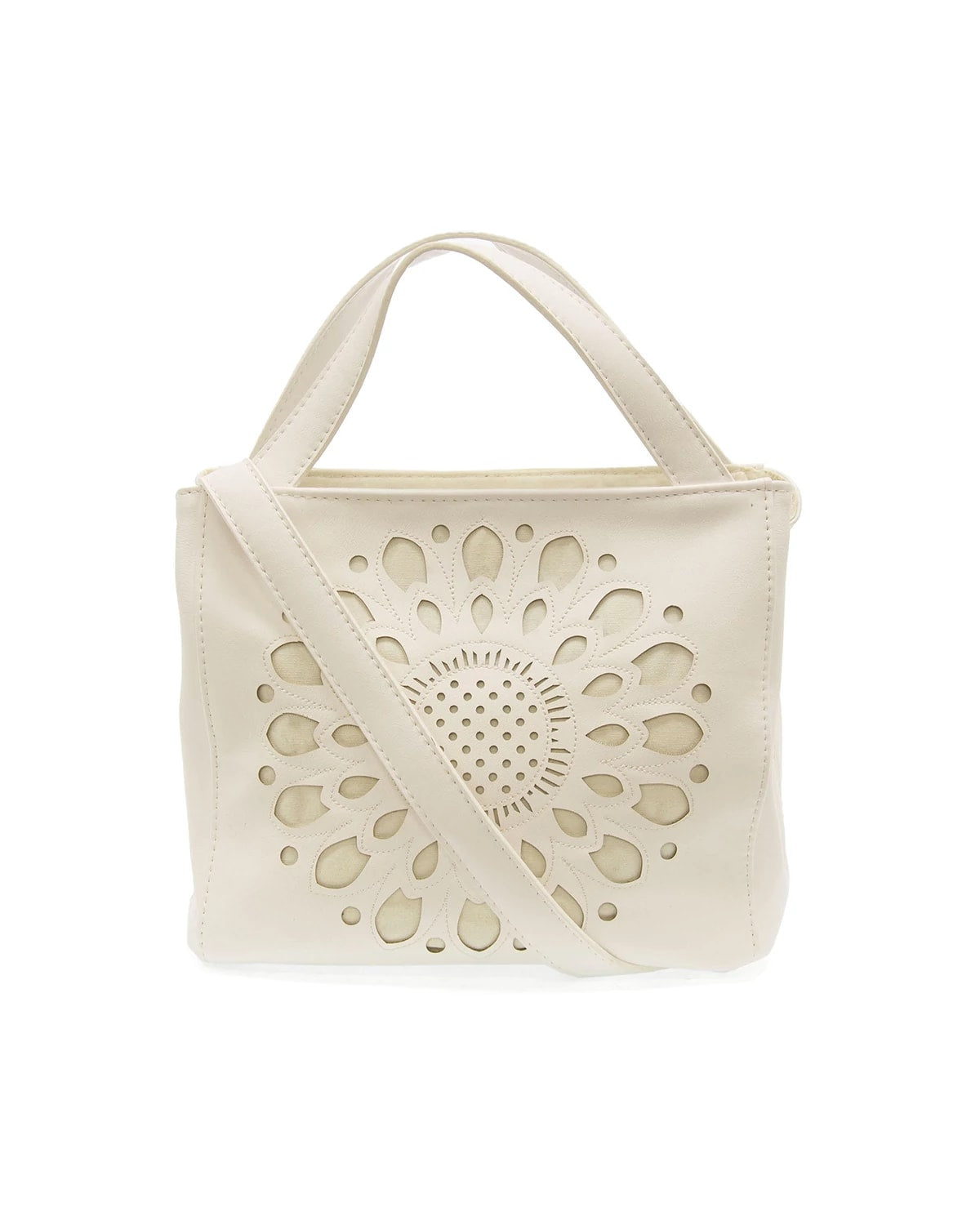 White $|& Joy Susan Flora Laser Cut Out Crossbody Tote - VOF Detail