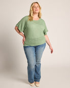 Loden Green $|& W. by Wantable Short Kimono Sleeve Slub Top - UGC On Fig