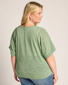 Loden Green $|& W. by Wantable Short Kimono Sleeve Slub Top - SOF Back