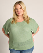 Loden Green $|& W. by Wantable Short Kimono Sleeve Slub Top - SOF Front