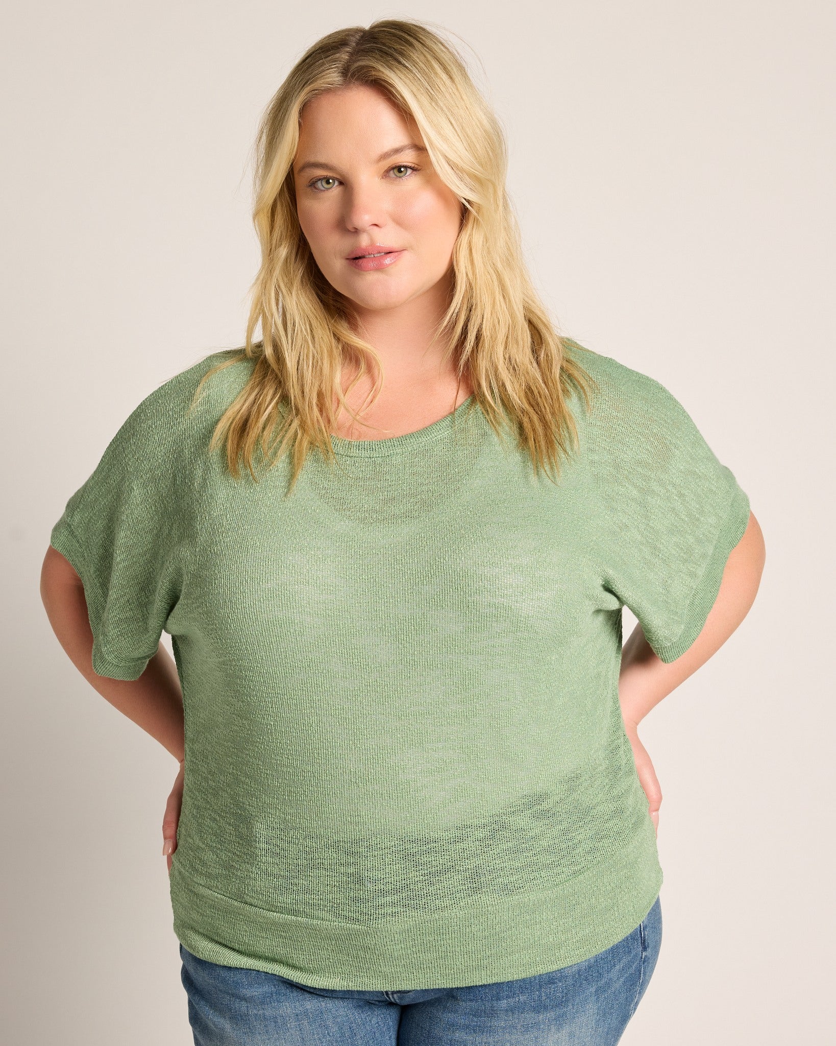 Loden Green $|& W. by Wantable Short Kimono Sleeve Slub Top - SOF Front