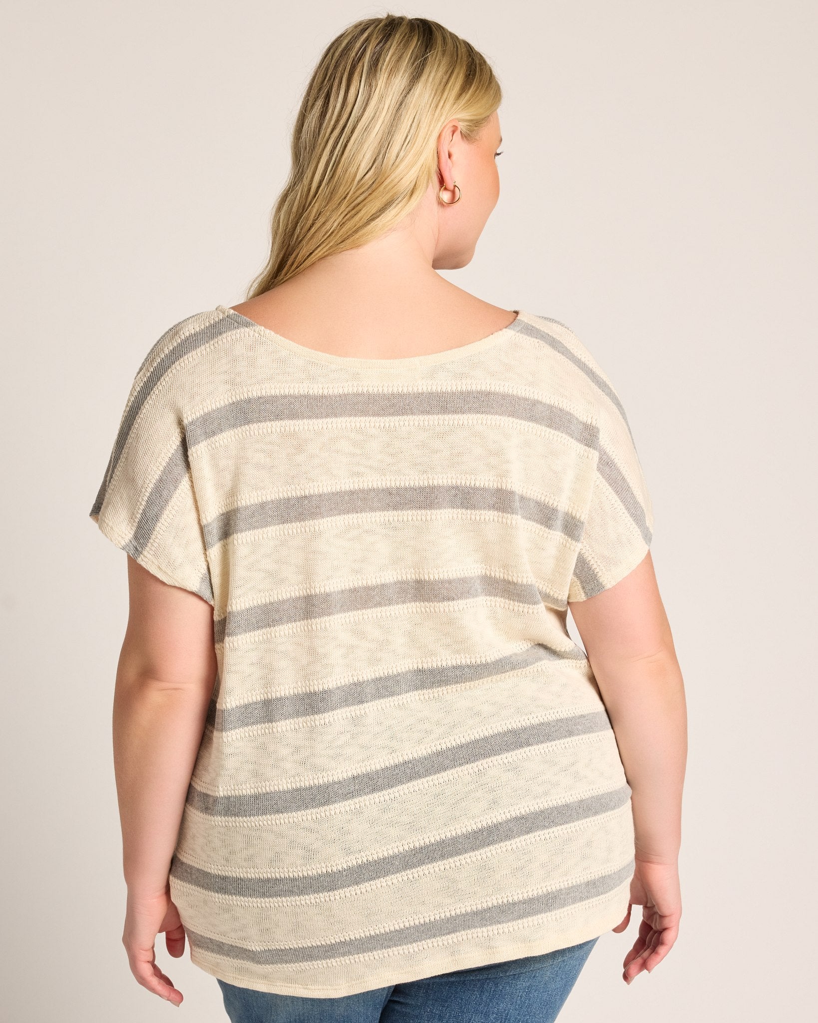 Cream/Grey $|& W. by Wantable Textured Stripe Twist Front Top - SOF Back