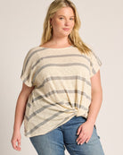 Cream/Grey $|& W. by Wantable Textured Stripe Twist Front Top - SOF Front