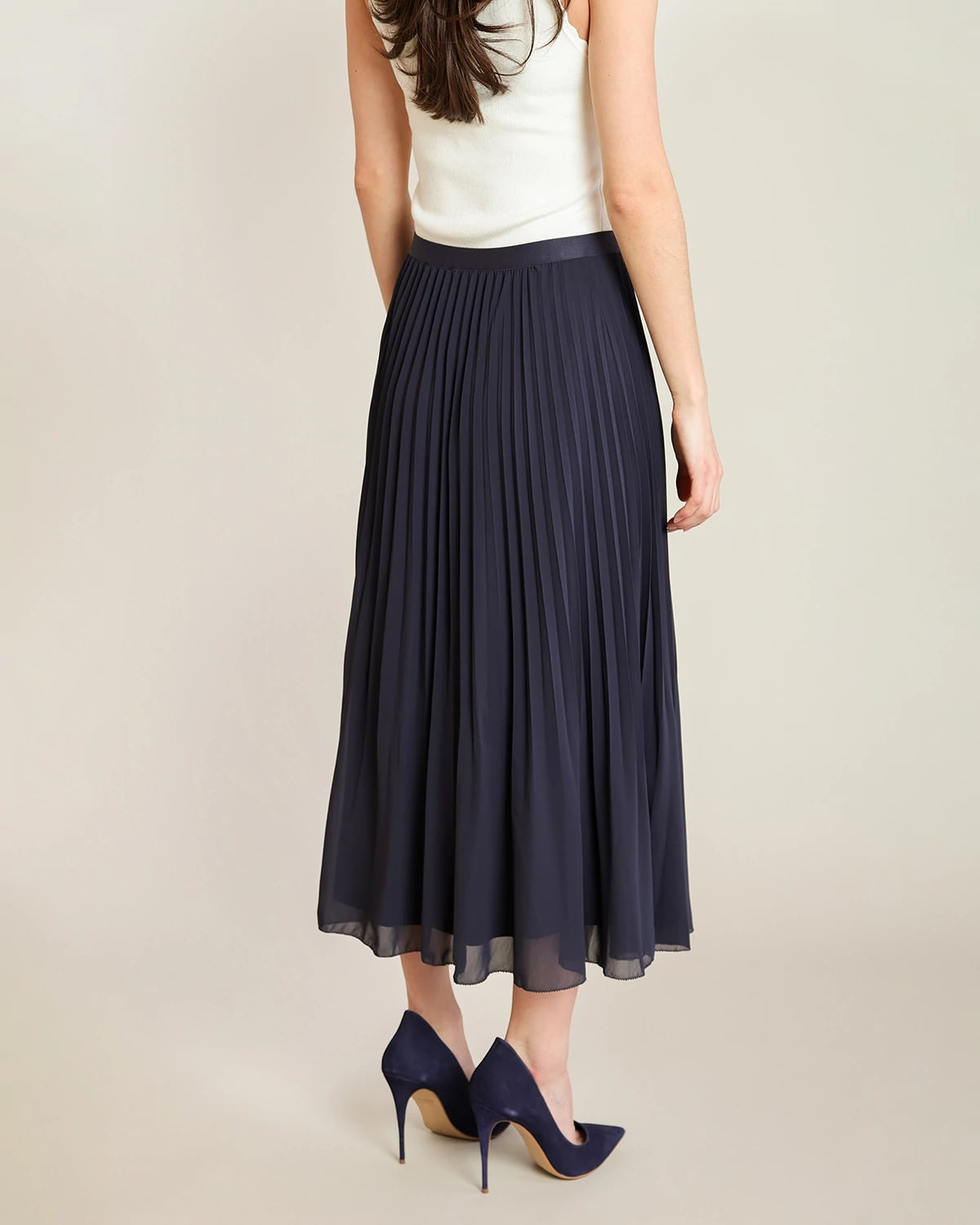 Navy $|& Black Tape Pleated Midi Skirt - Hanger Side