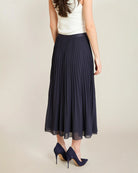 Navy $|& Black Tape Pleated Midi Skirt - Hanger Side