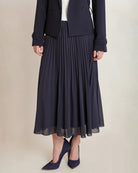 Navy $|& Black Tape Pleated Midi Skirt - VOF Detail