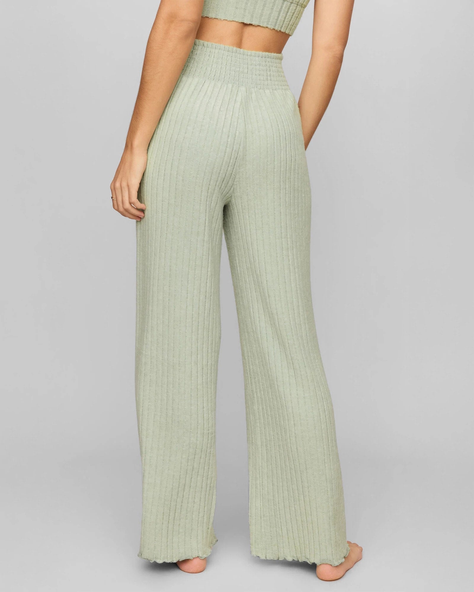 Aqua Cloud $|& Z Supply Lounge Dawn Smocked Ribbed Pant - Hanger Side