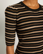 Black Stripe $|& SEAS Amelia Elbow Sleeve Striped Sweater Top - VOF Front